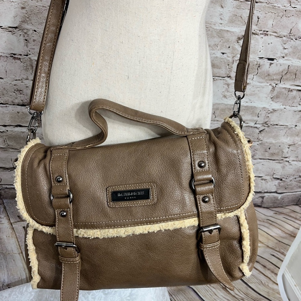 David Jones Paris Satchel Handbag Purse Bag Shearling Edge Tote Handle/s…